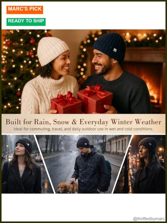 Waterproof Polartec Fleece Lined Merino Wool Cuffed Beanie Hat Winter Warm main image 6
